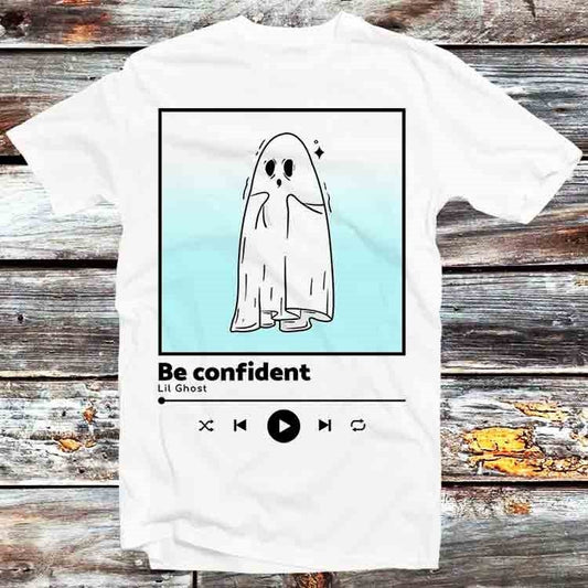 Be Confident Little Ghost T Shirt Vintage Retro Cool Gift Mens Womens Unisex Cartoon Anime Top Tee B948