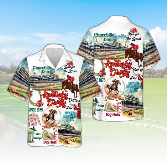2025 Kentucky Derby Hawaiian Shirt, Horse Racing Button Down Shirt, Talk Derby To Me, Run For The Roses, KY Churchill Downs, Derby Day Gifts
