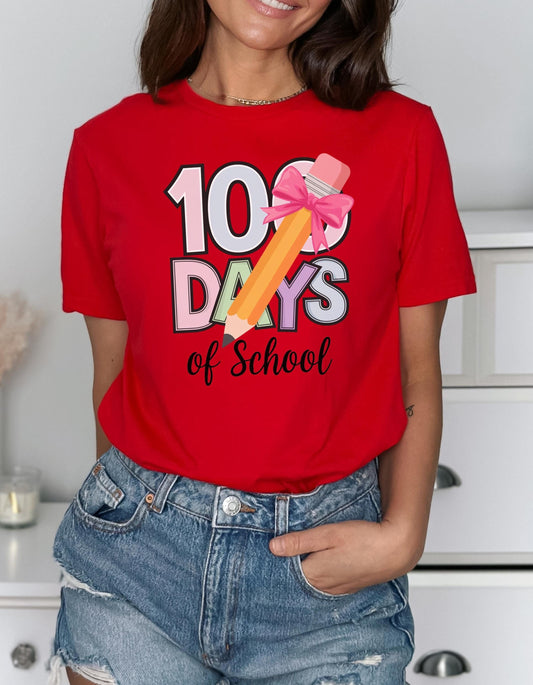 100 Days of School Girls Coquette Bow Unisex Softstyle T-Shirt, School Hundredth Day Tee, Back to School Shirt, 100 Days Sweatshirt