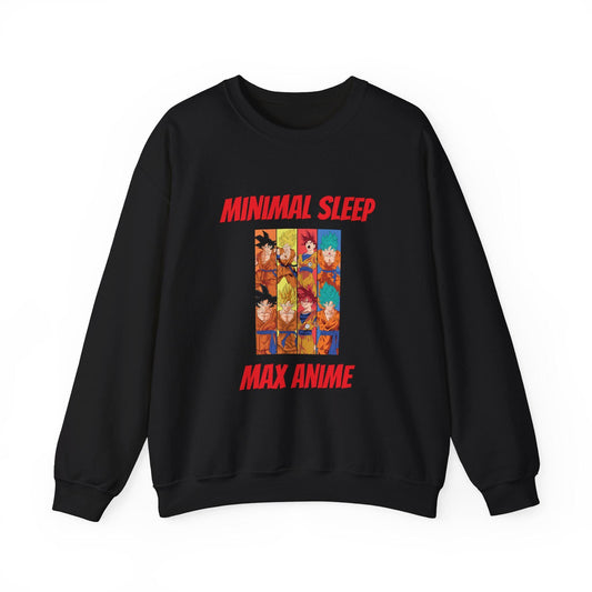 Anime Themed Crewneck Sweatshirt - Minimal Sleep Max Anime, Unisex Pullover, Cozy Gift for Anime Lovers, Casual Wear, Cartoon Sweatshirt