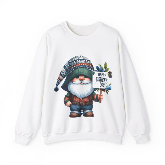 Father's Day Gnome Character: Happy Father's Day, Whimsical Illustration, Colourful Geometric Hat Plaid Shirt Denim, Unisex Sweatshirt