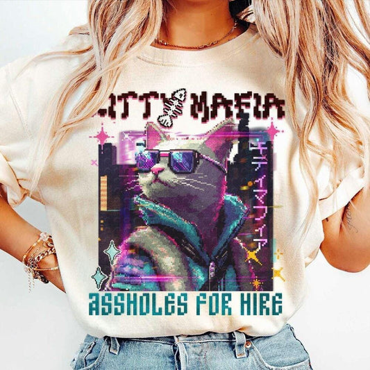 Kitty Assholes Mafia Cat T-Shirt , Japanese Cyberpunk Shirt , Funny Tokyo Japan Unisex Shirt, Cute Cat Gang Shirt ,Anime Cat Lover Gift