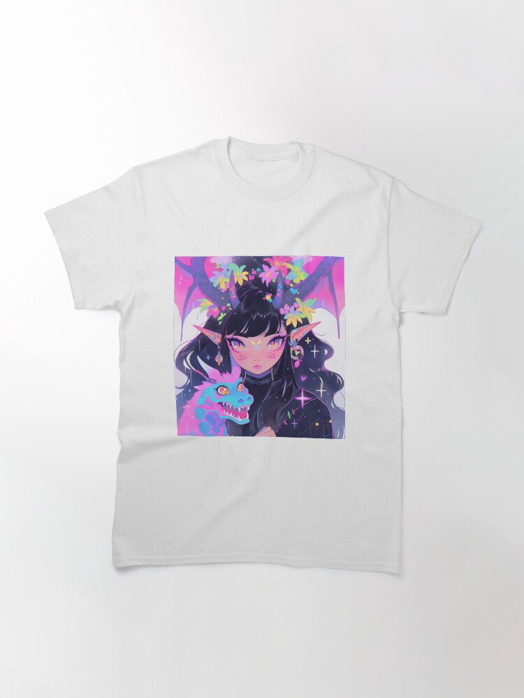 Vibrant Kawaii Fantasy Dragon Anime Girl Classic T-Shirt