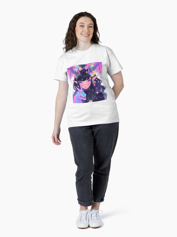 Vibrant Kawaii Fantasy Dragon Anime Girl Classic T-Shirt